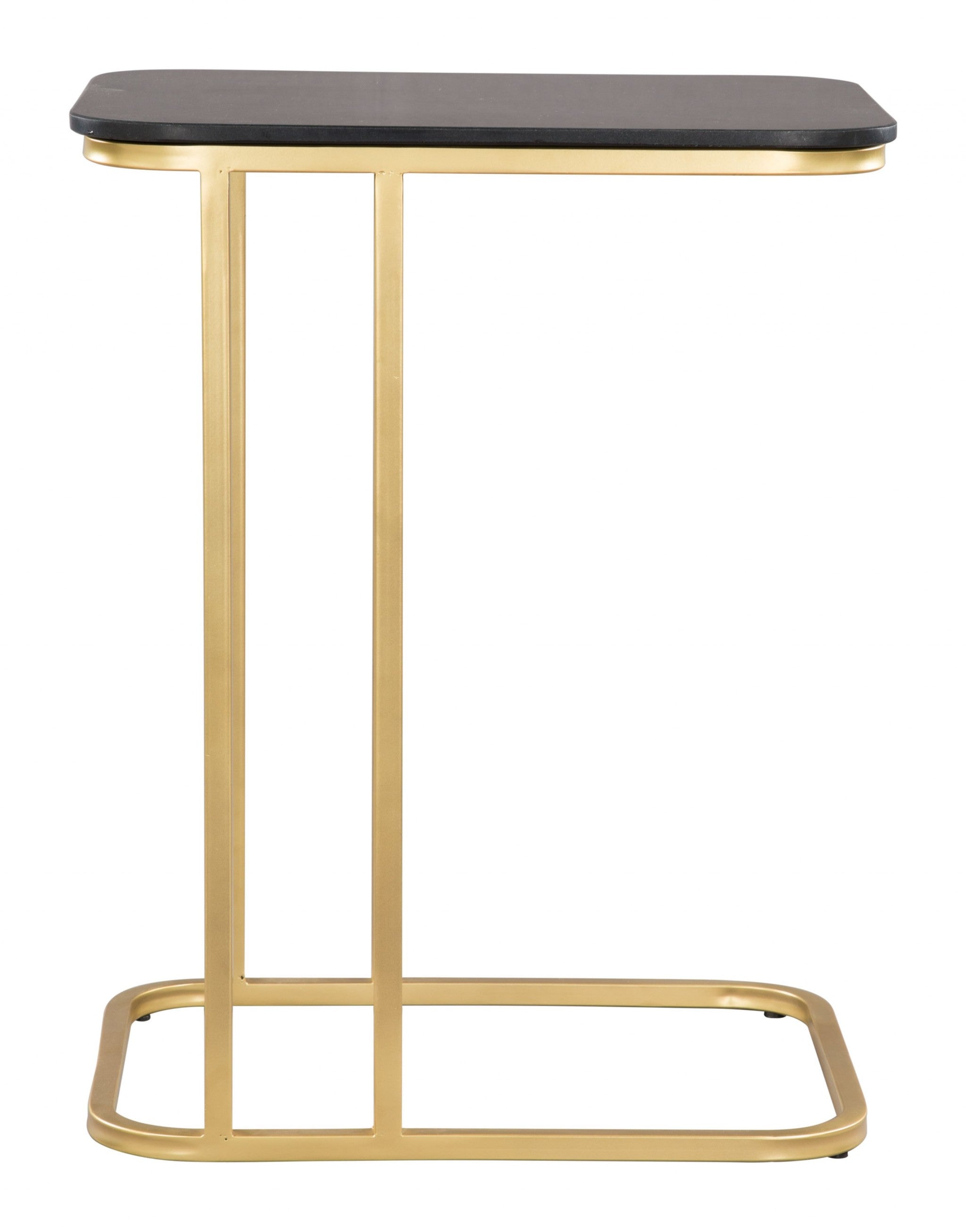 22" Gold And Black Genuine Marble Look Rectangular End Table