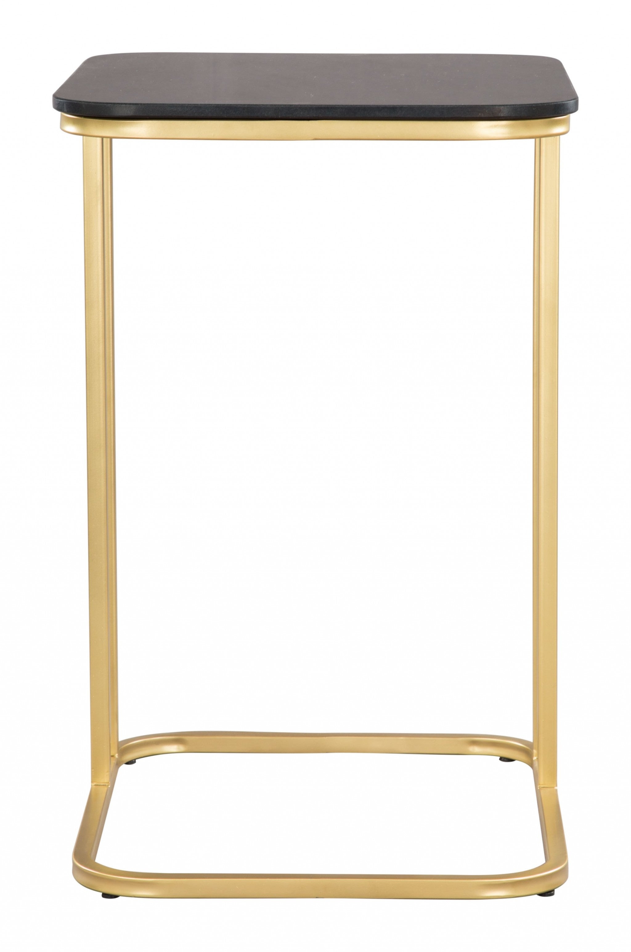 22" Gold And Black Genuine Marble Look Rectangular End Table