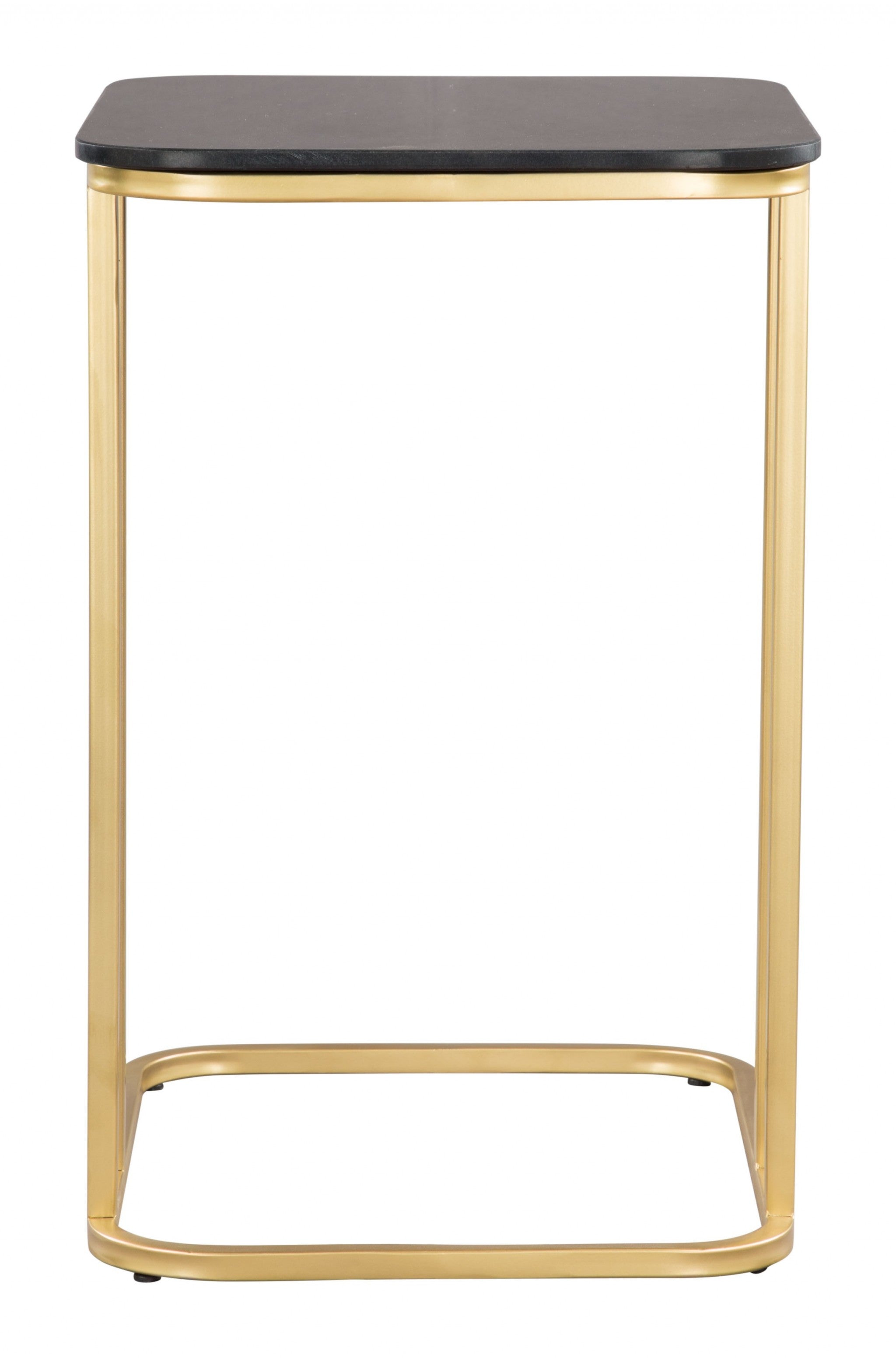 22" Gold And Black Genuine Marble Look Rectangular End Table