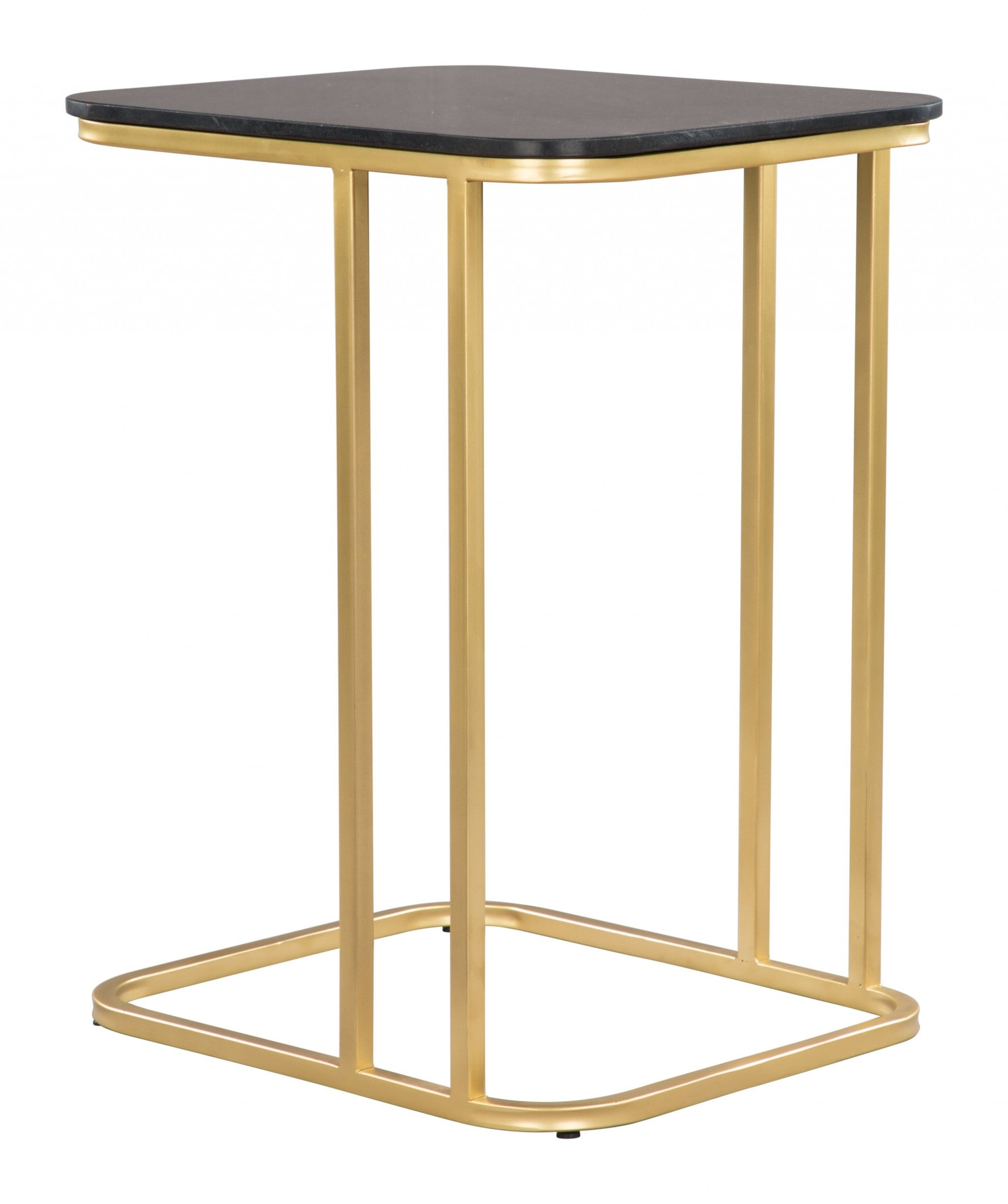 22" Gold And Black Genuine Marble Look Rectangular End Table