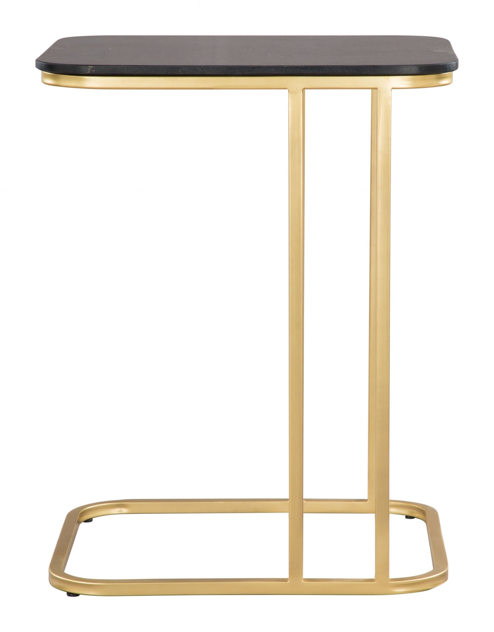 22" Gold And Black Genuine Marble Look Rectangular End Table