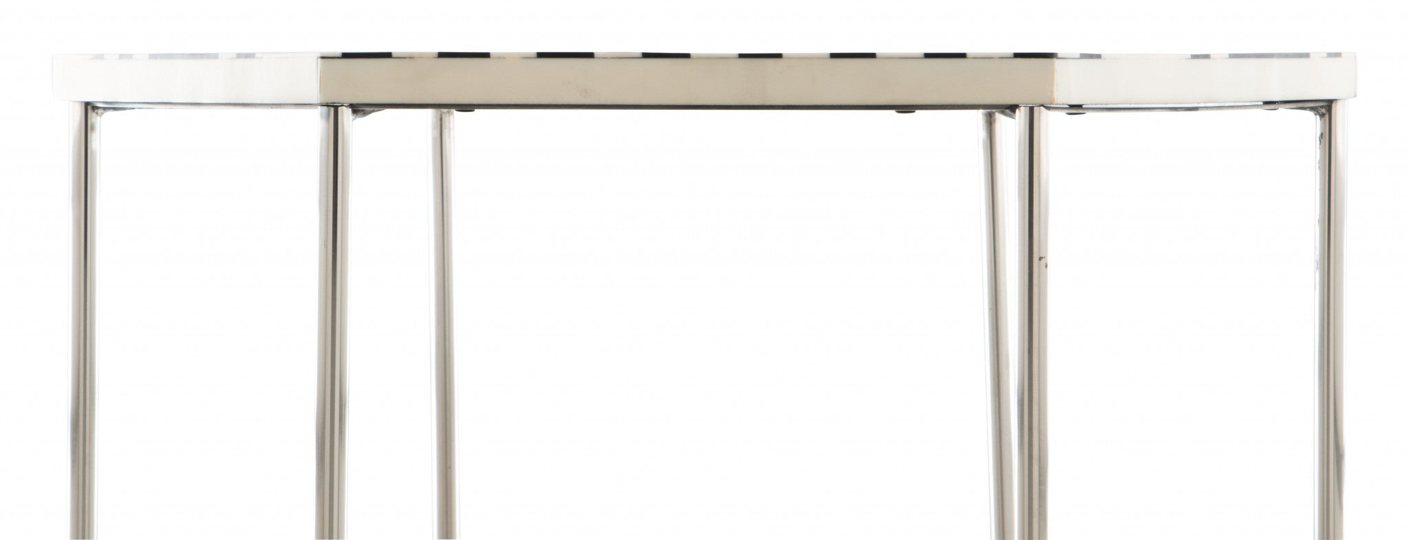 Mesa auxiliar hexagonal de piedra plateada y blanca y negra de 21"