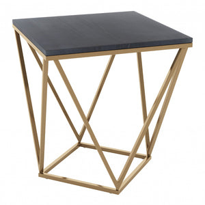22" Black Marble and Gold Geo Side Table