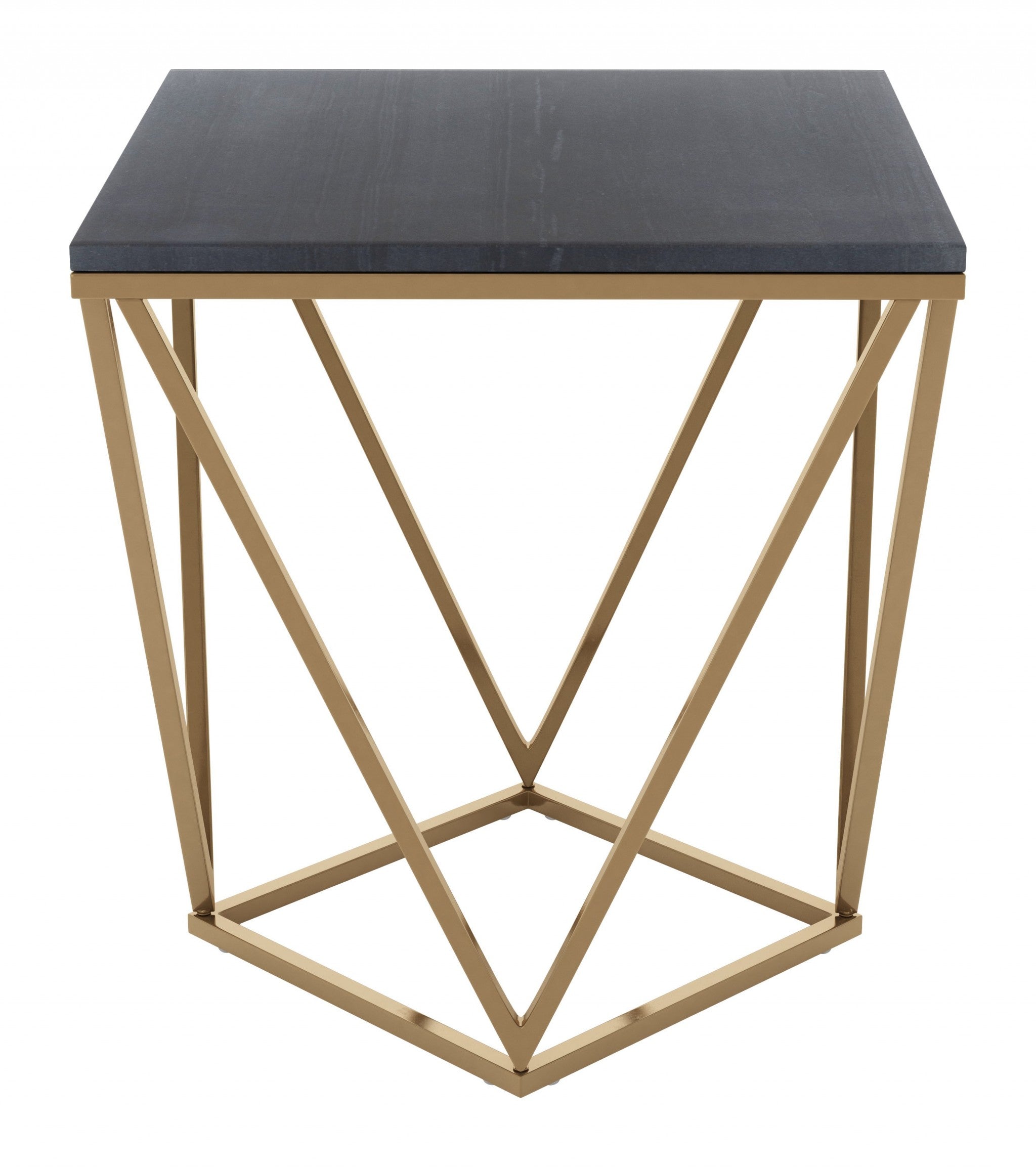 22" Black Marble and Gold Geo Side Table