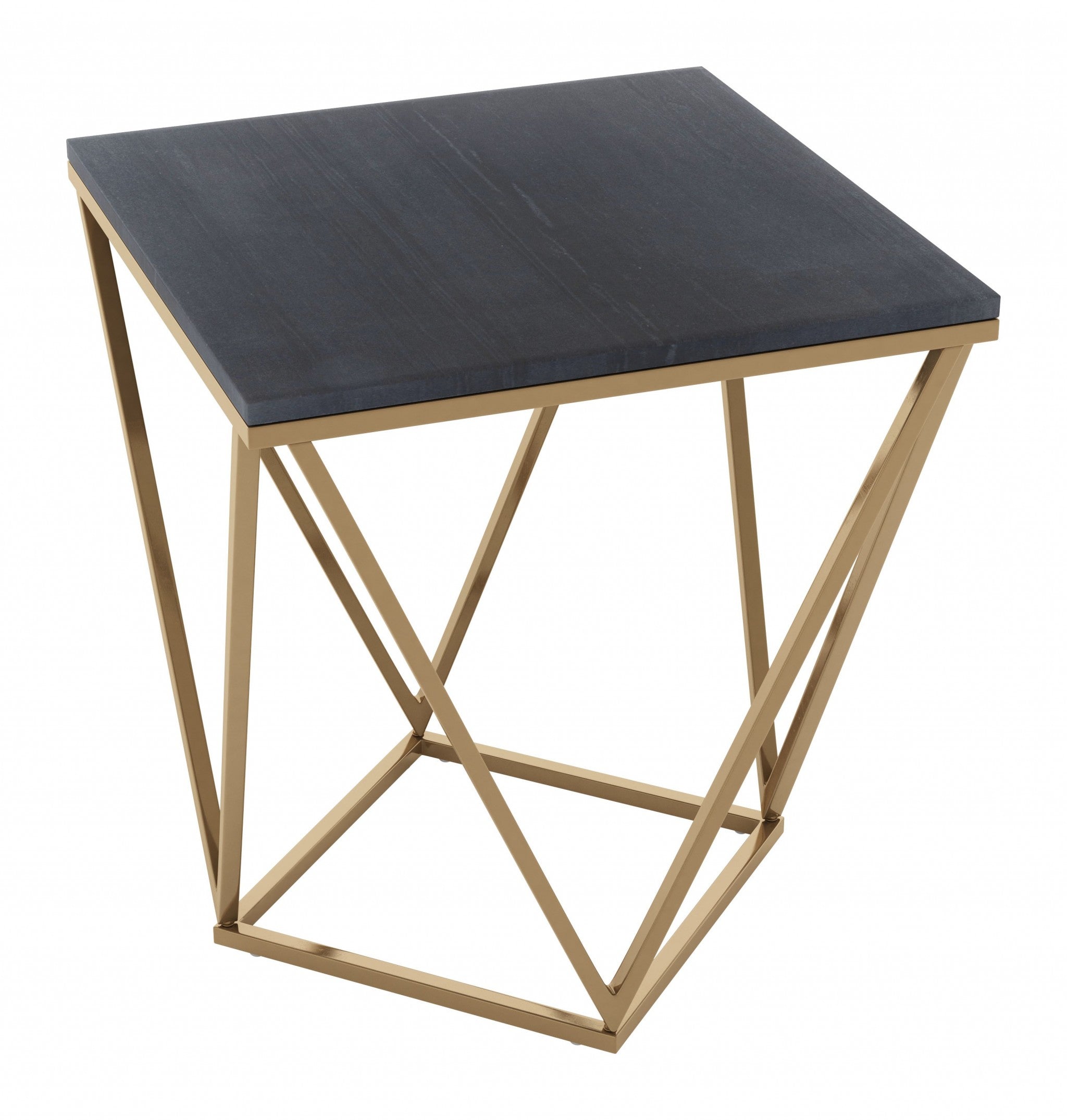 22" Black Marble and Gold Geo Side Table