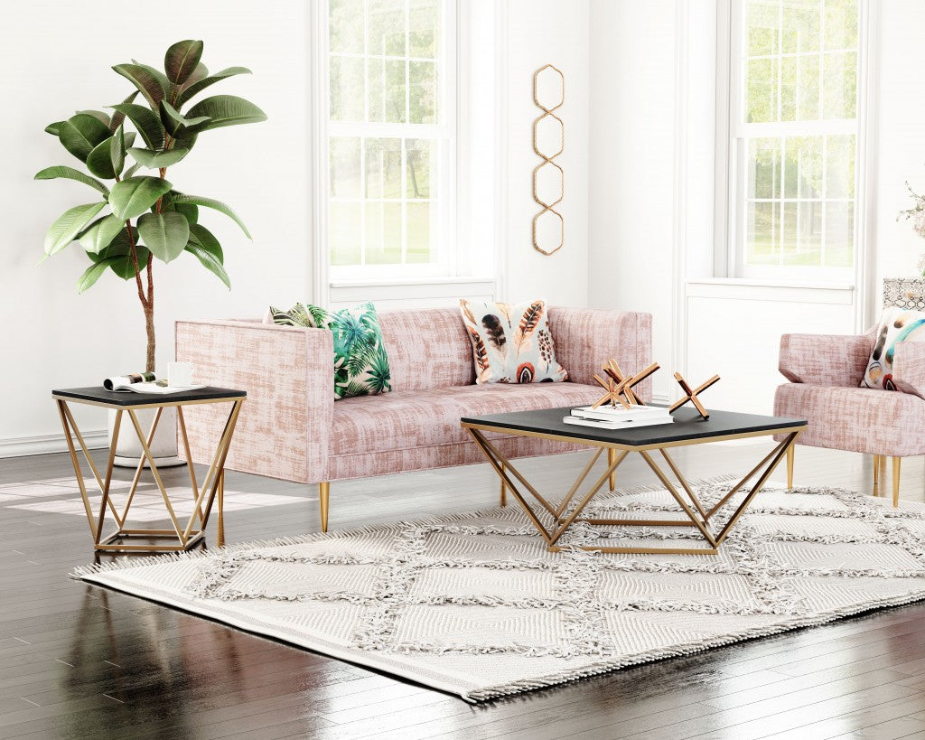 22" Black Marble and Gold Geo Side Table