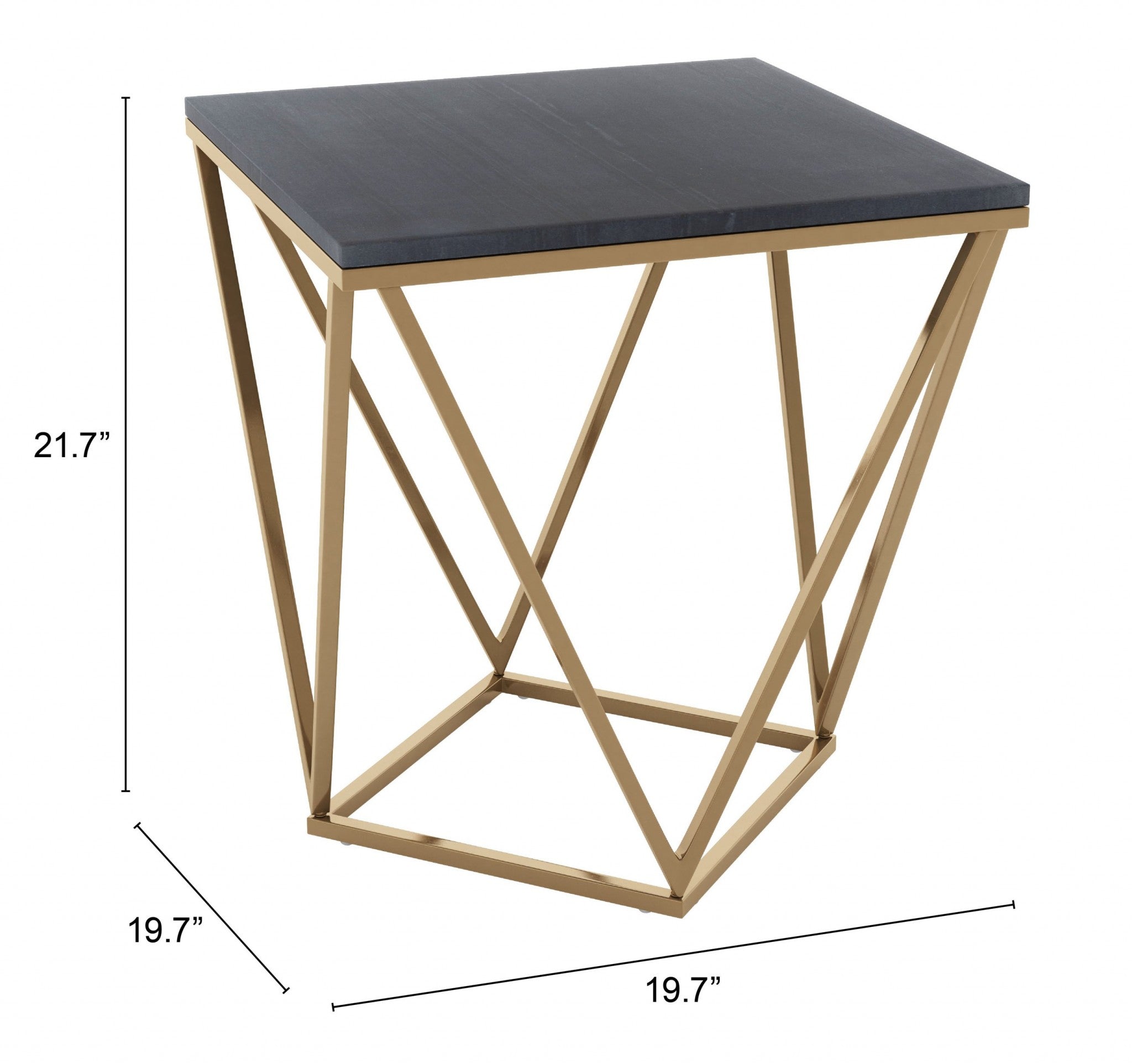 22" Black Marble and Gold Geo Side Table