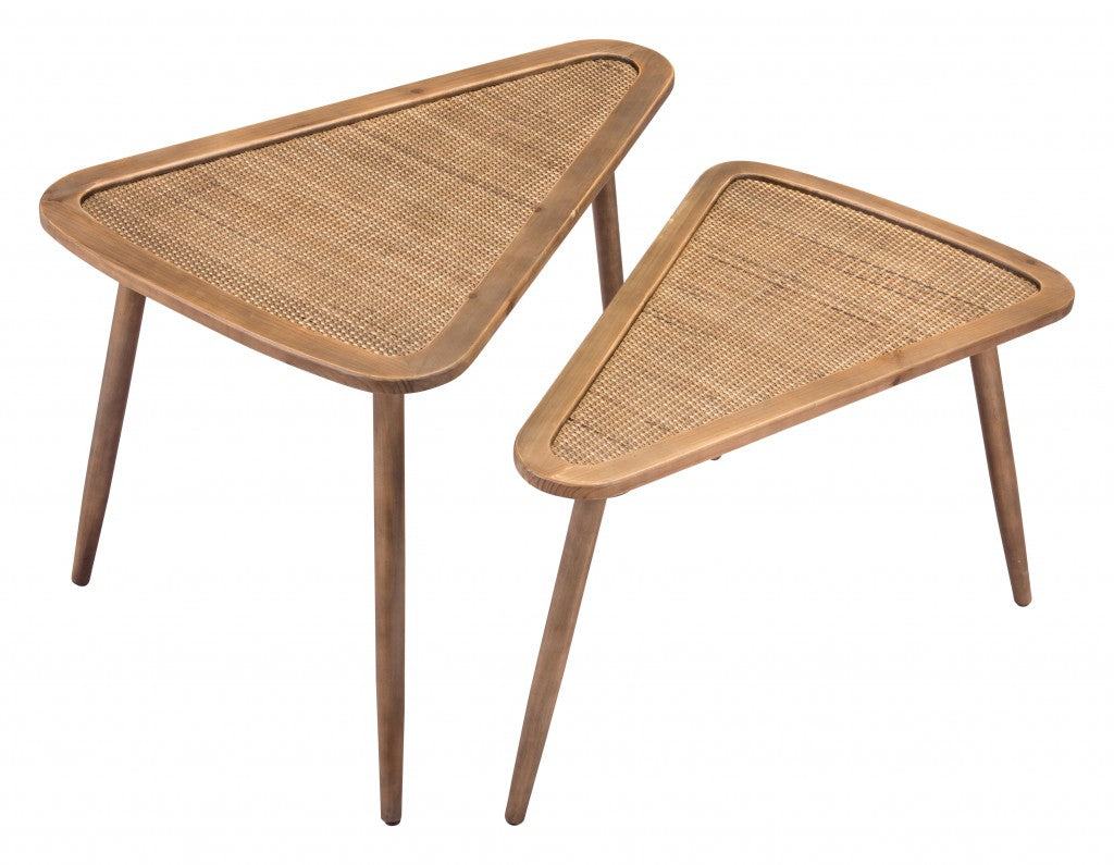 Set of Two Brown Wooden Nesting Tables