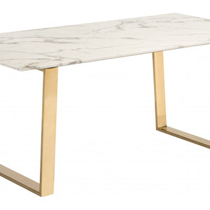 Designer's Choice White Faux Marble and Gold Dining Table