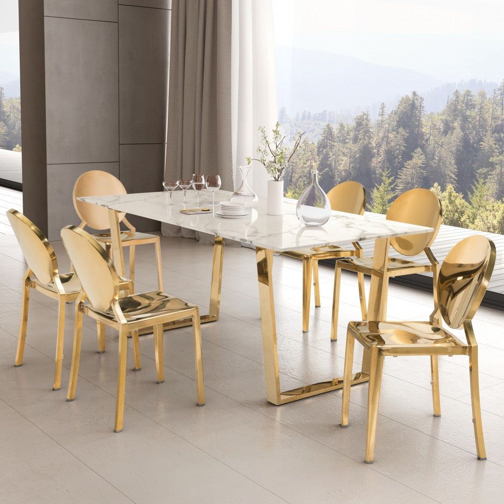 Designer's Choice White Faux Marble and Gold Dining Table