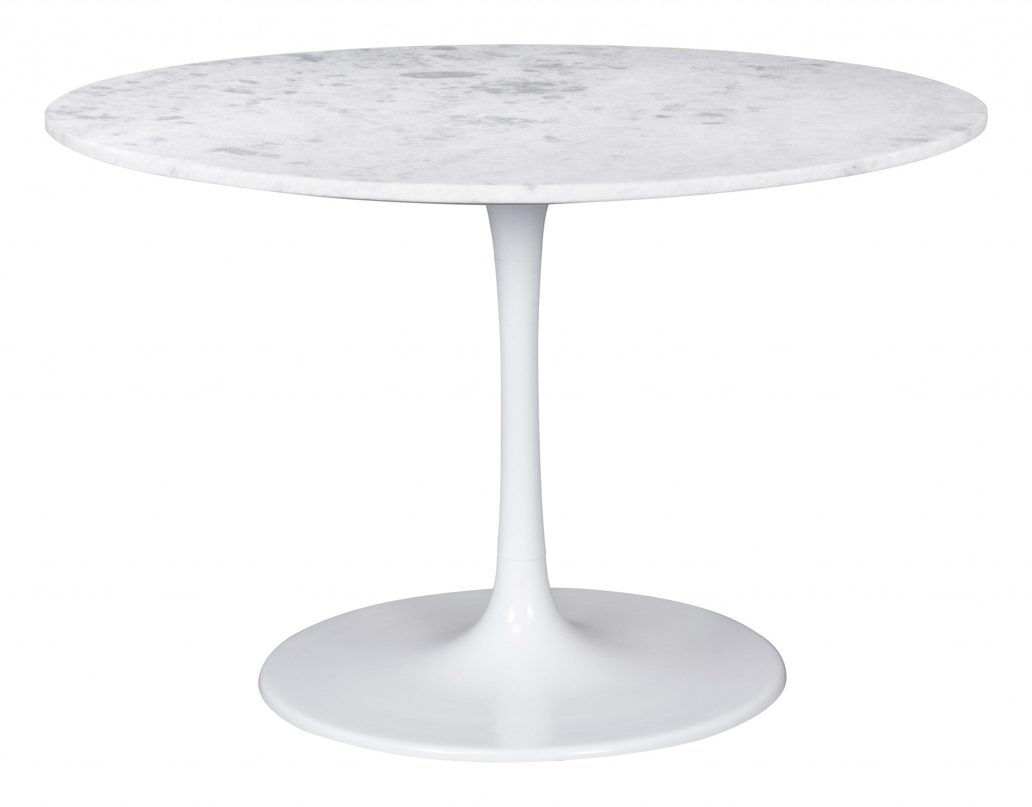 47" White Rounded Marble And Steel Dining Table