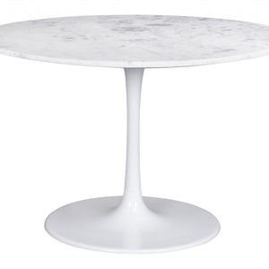 47" White Rounded Marble And Steel Dining Table