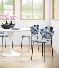 Set of Two Blue Black and White Tropical Design Dining or Side Chairs
