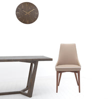 Set of Two Beige with White Piping and Walnut Dining Chairs