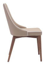 Set of Two Beige with White Piping and Walnut Dining Chairs