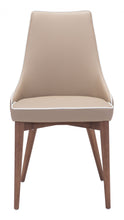 Set of Two Beige with White Piping and Walnut Dining Chairs