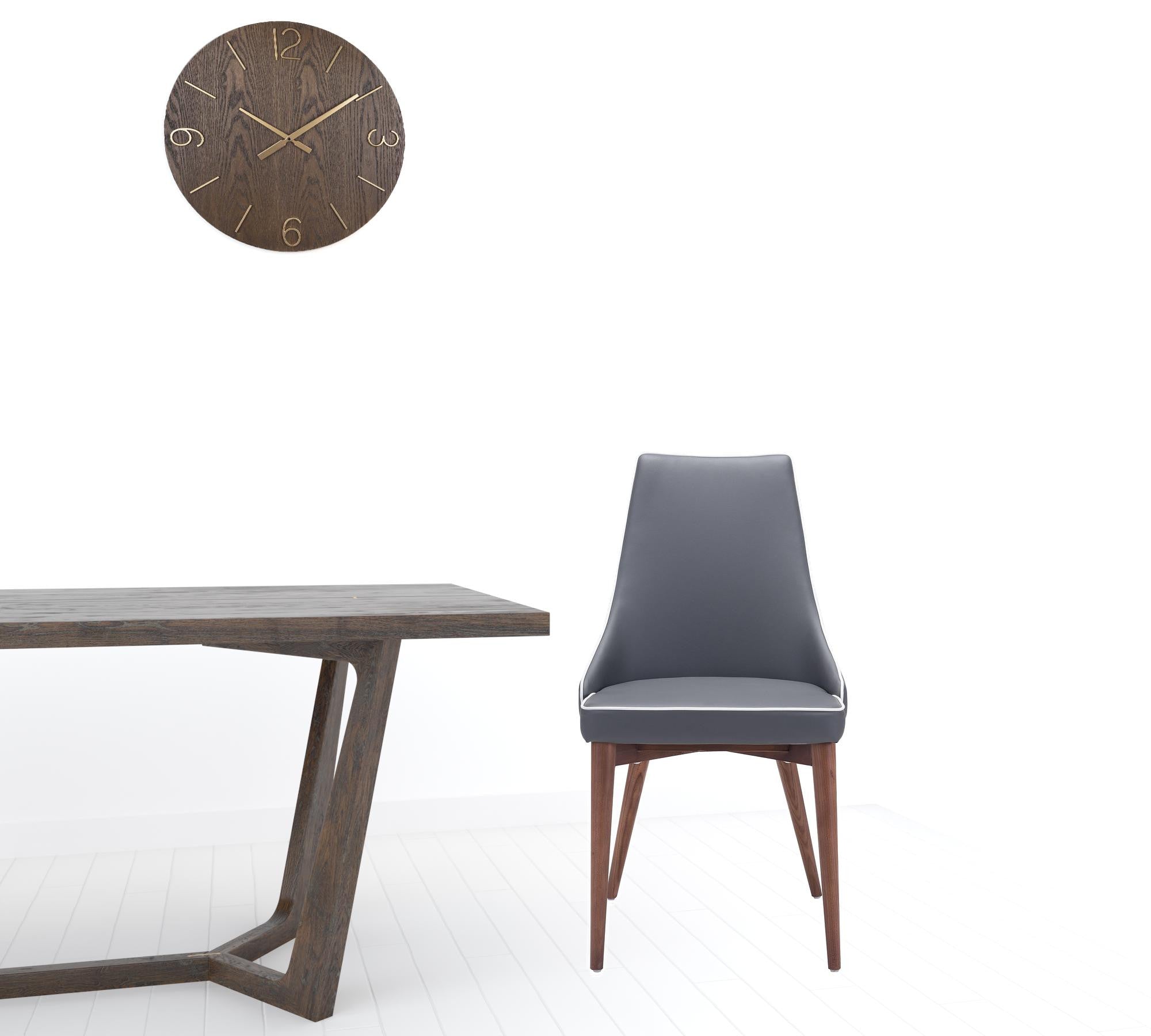 Dark Gray with White Piping and Walnut Dining Chairs Set of Two