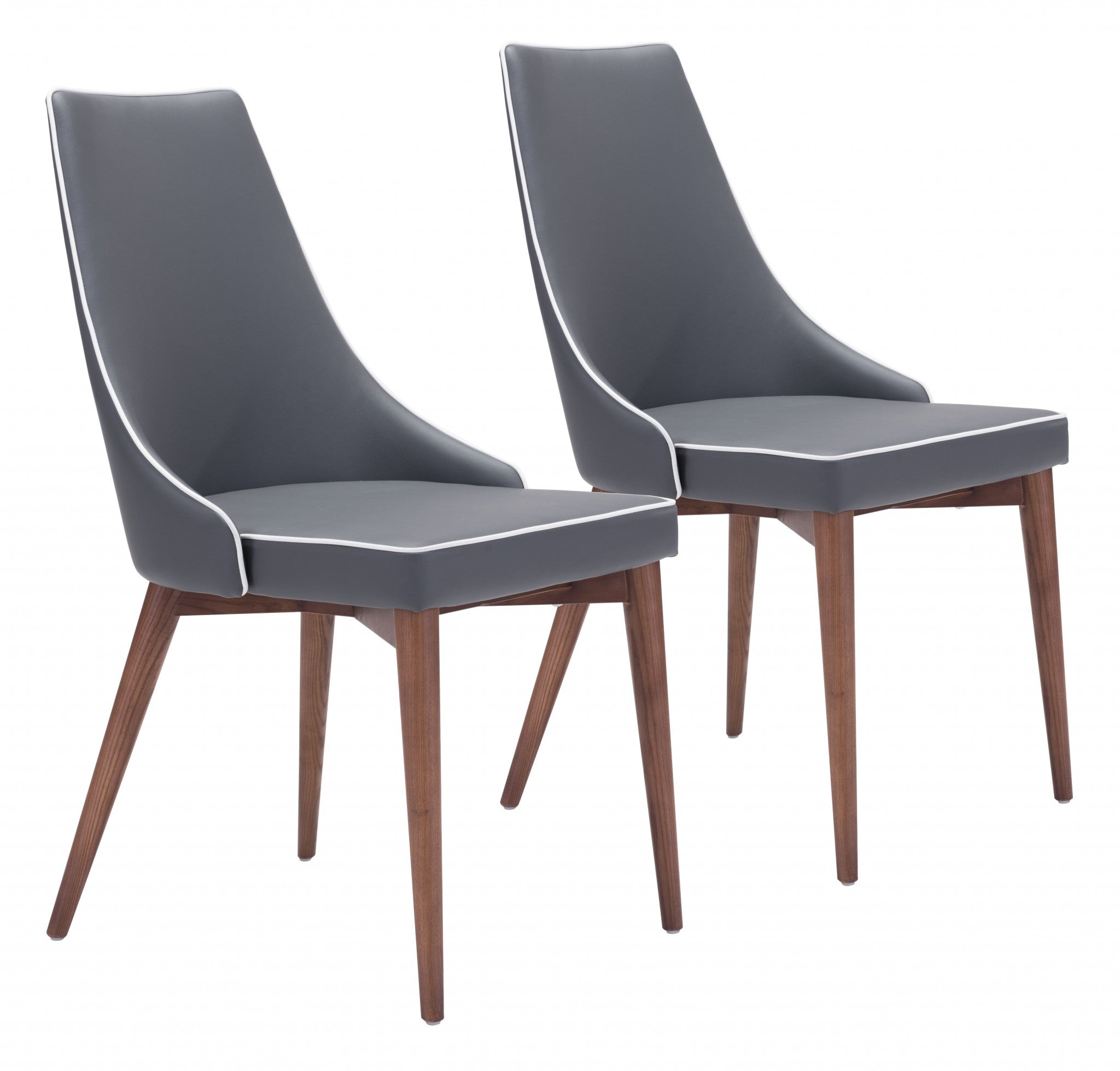Dark Gray with White Piping and Walnut Dining Chairs Set of Two