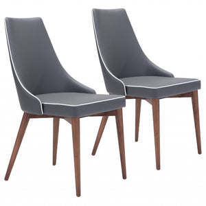 Dark Gray with White Piping and Walnut Dining Chairs Set of Two