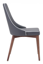 Dark Gray with White Piping and Walnut Dining Chairs Set of Two