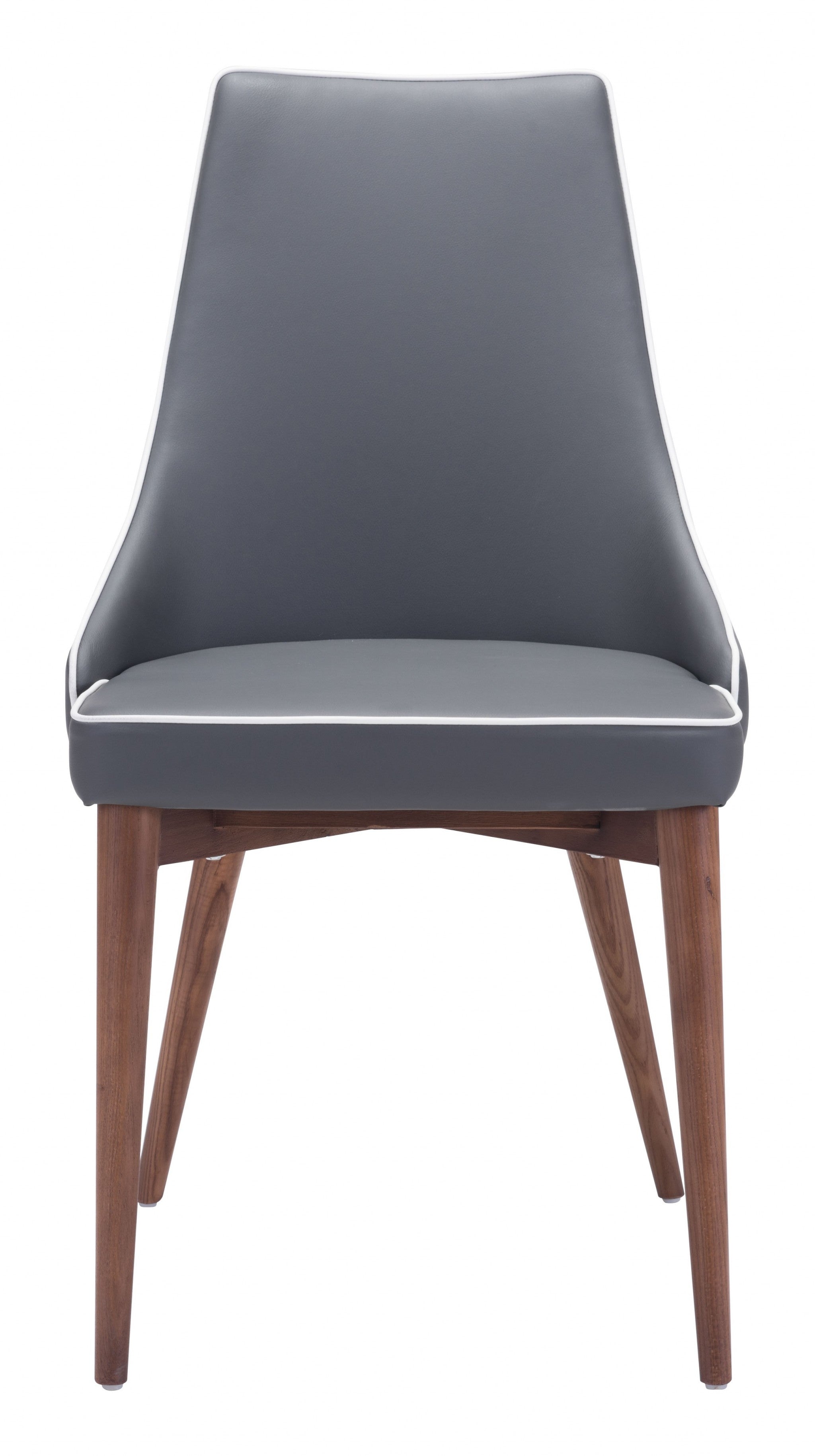 Dark Gray with White Piping and Walnut Dining Chairs Set of Two