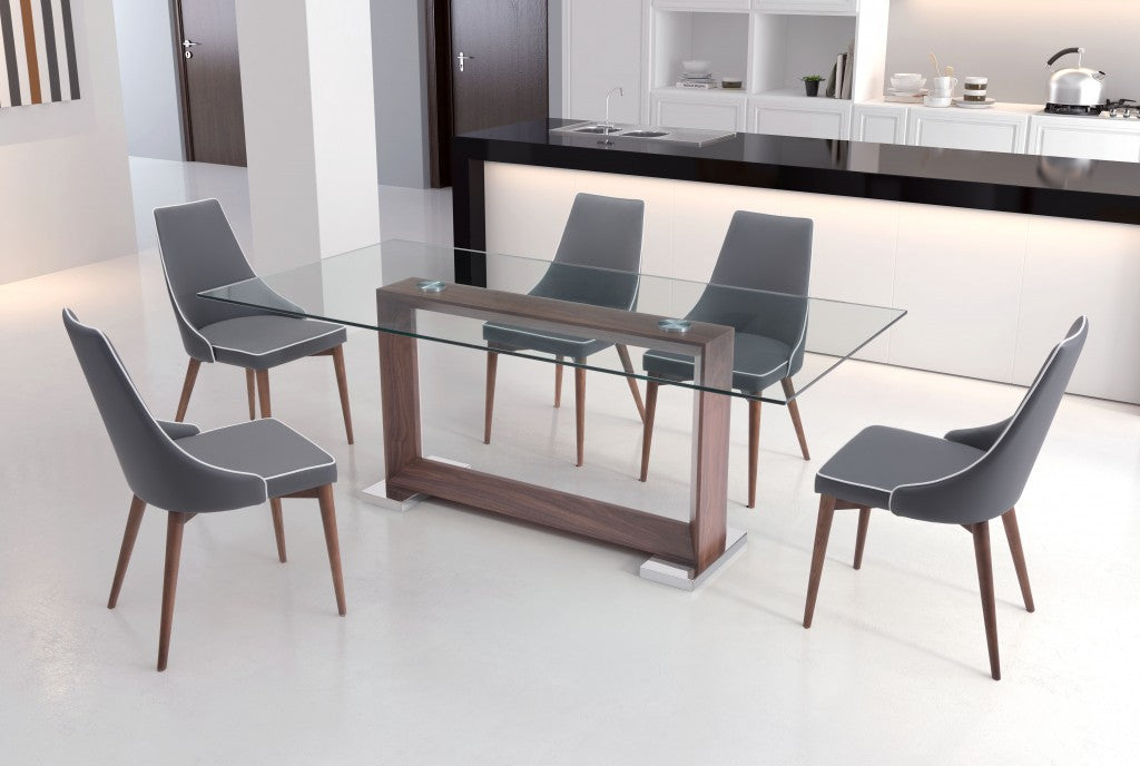 Dark Gray with White Piping and Walnut Dining Chairs Set of Two