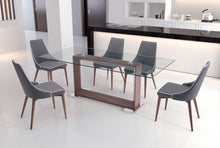 Dark Gray with White Piping and Walnut Dining Chairs Set of Two