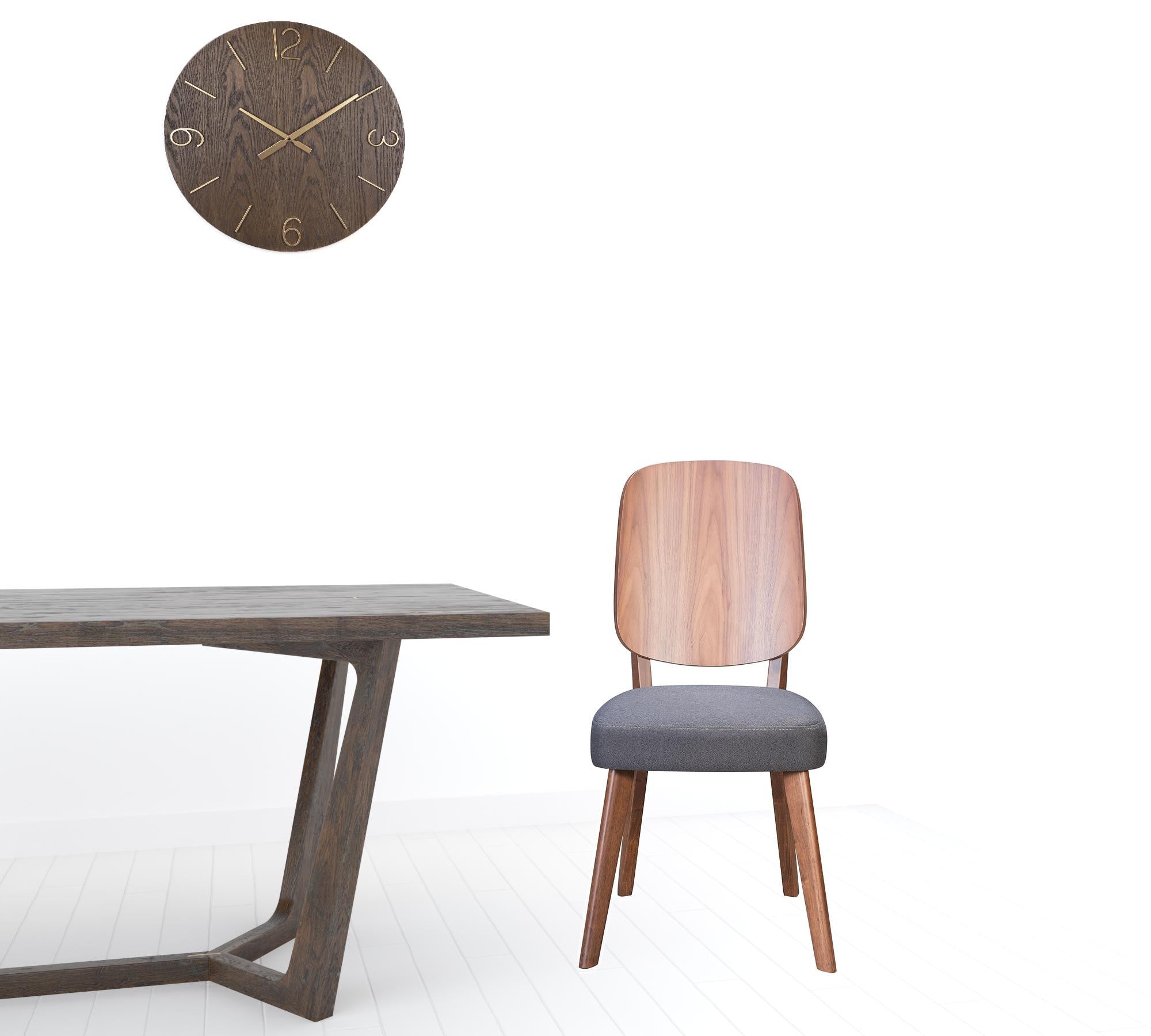 Set of Two Walnut and Dark Gray Modern Retro Dining Chairs