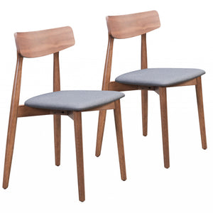 Set Of 2 Walnut and Gray King Louis Back Dining Chairs