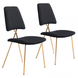 Set of Two Black and Gold Modern X Dining Chairs