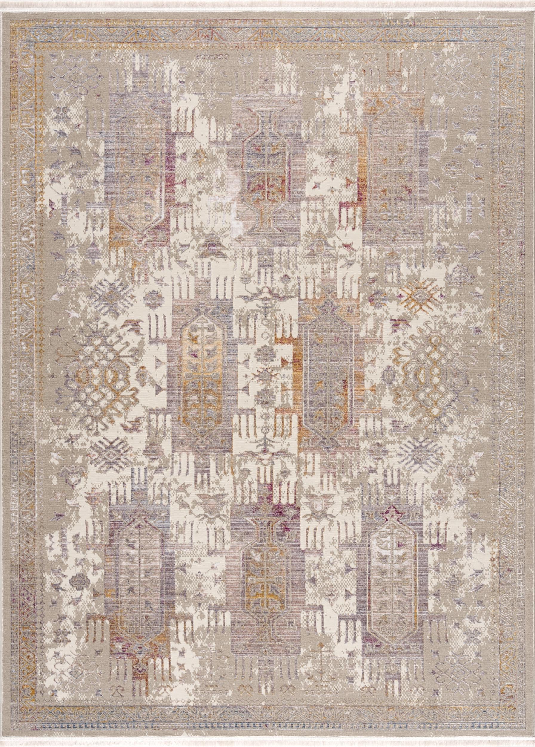 2’ x 10’ Beige Faded Tribal Motifs Runner Rug