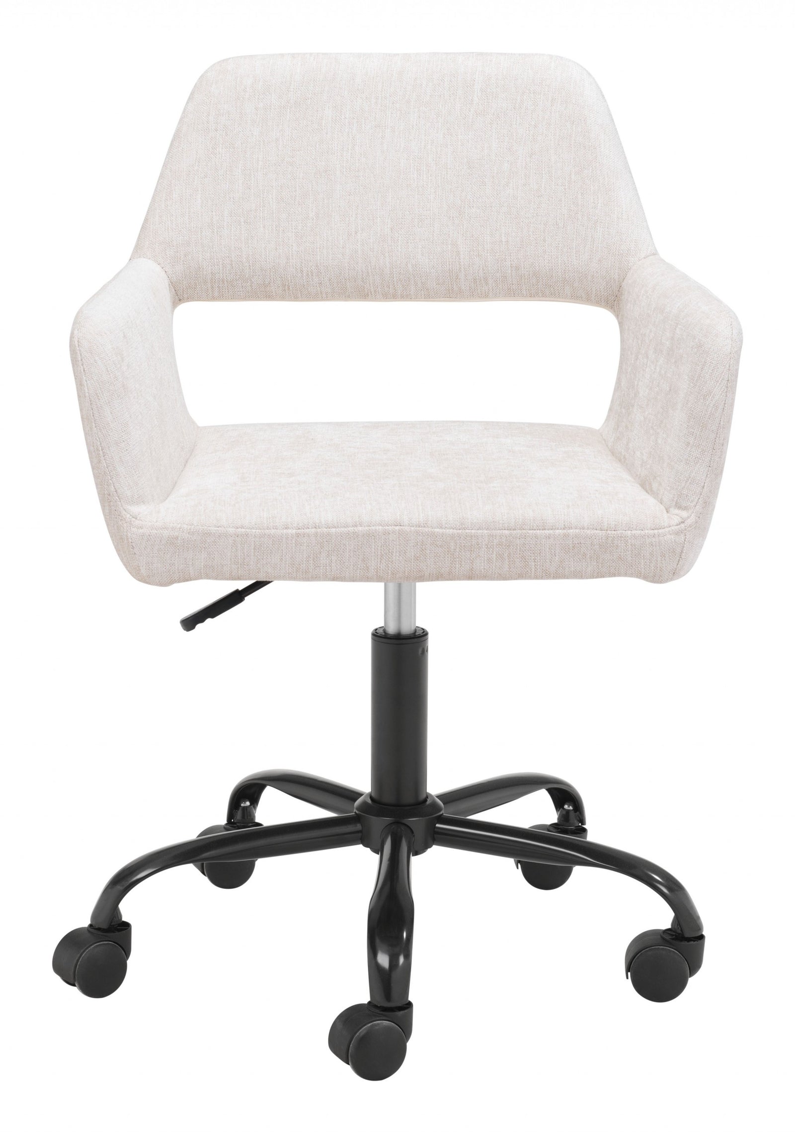 Beige Linen Seat Swivel Adjustable Task Chair Fabric Back Steel Frame