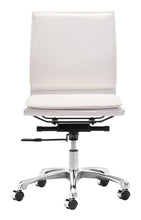 White Faux Leather Seat Swivel Adjustable Executive Chair Metal Back Steel Frame