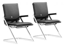 Set Of Two Black Faux Leather Seat Adjustable Conference Chair Metal Back Steel Frame