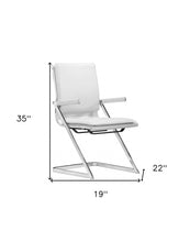 White Faux Leather Seat Adjustable Conference Chair Metal Back Steel Frame Set Of Two