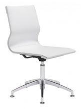 White Faux Leather Seat Swivel Adjustable Conference Chair Metal Back Steel Frame