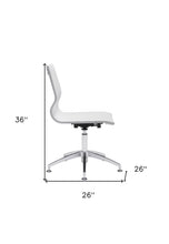 White Faux Leather Seat Swivel Adjustable Conference Chair Metal Back Steel Frame