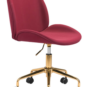 Red Velvet Seat Swivel Adjustable Task Chair Metal Back Steel Frame