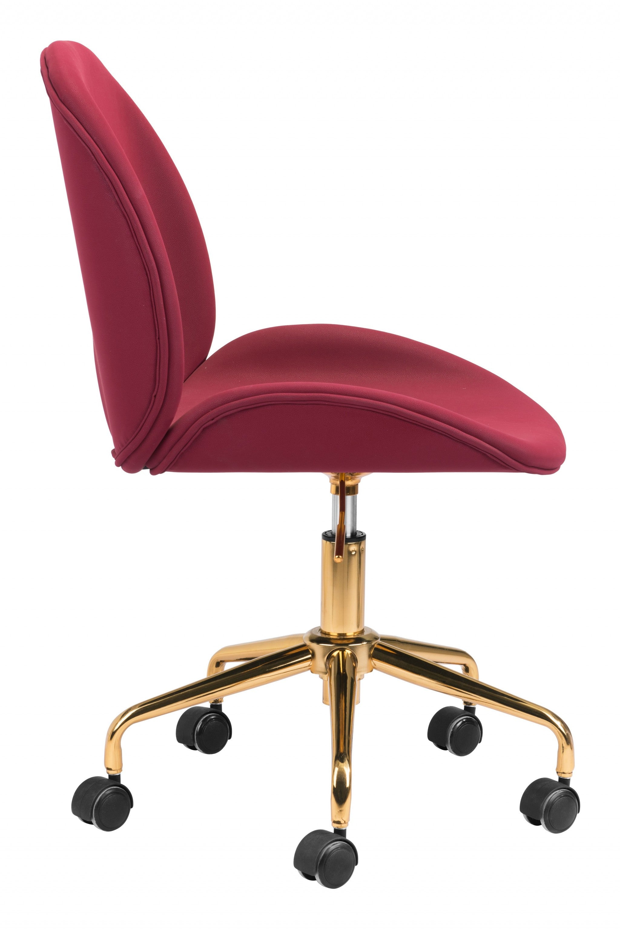 Red Velvet Seat Swivel Adjustable Task Chair Metal Back Steel Frame