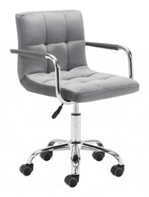 Gray Velvet Tufted Seat Swivel Adjustable Task Chair Metal Back Steel Frame
