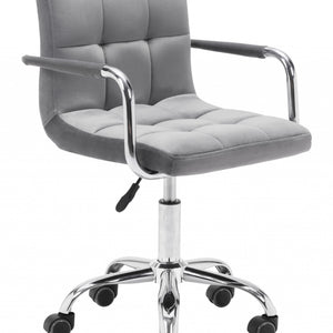 Gray Velvet Tufted Seat Swivel Adjustable Task Chair Metal Back Steel Frame