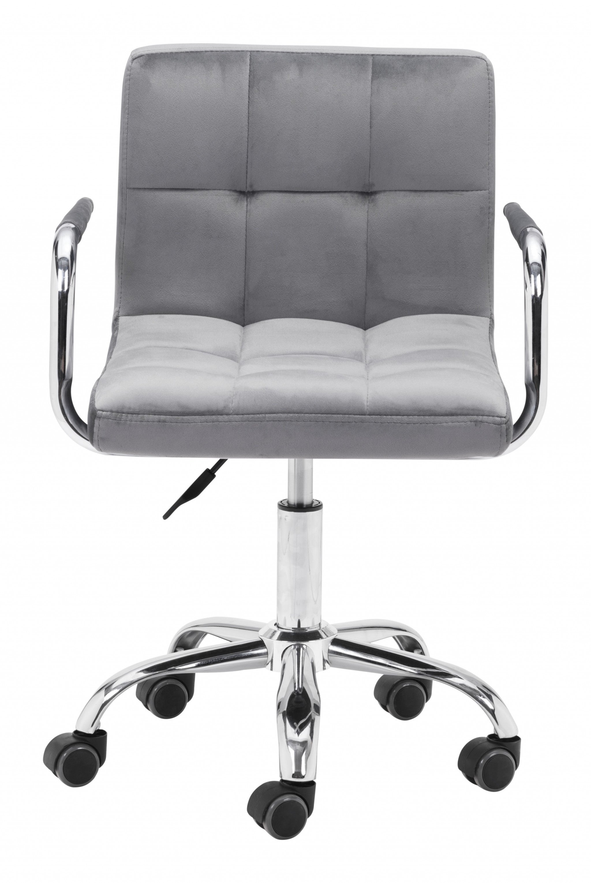 Gray Velvet Tufted Seat Swivel Adjustable Task Chair Metal Back Steel Frame