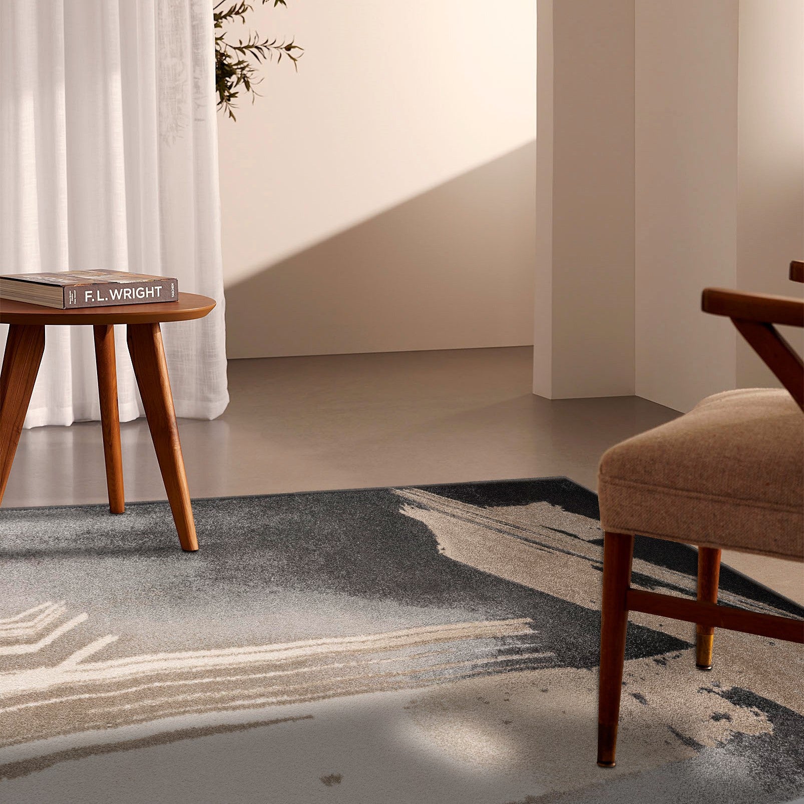 Gray and Tan Abstract Stroke Area Rug - 4’ x 6’