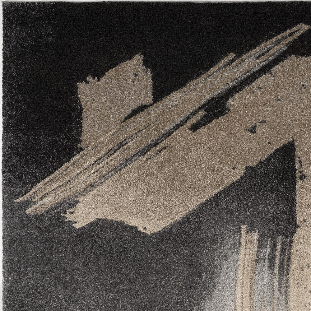 Gray and Tan Abstract Stroke Area Rug - 4’ x 6’