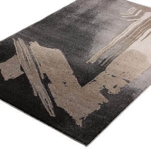 Gray and Tan Abstract Stroke Area Rug - 4’ x 6’