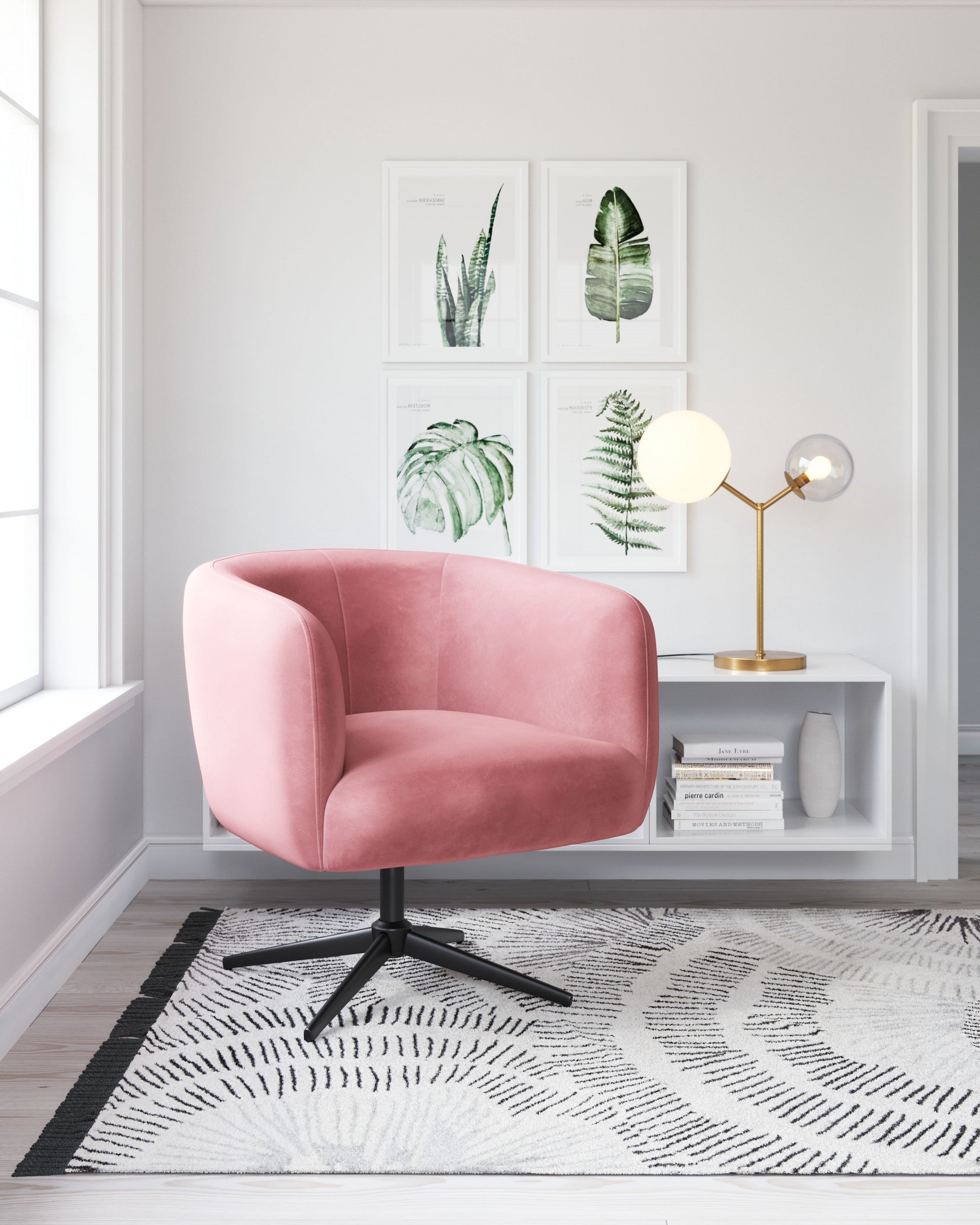 Gusto Glam Pink and Black Swivel Accent Chair