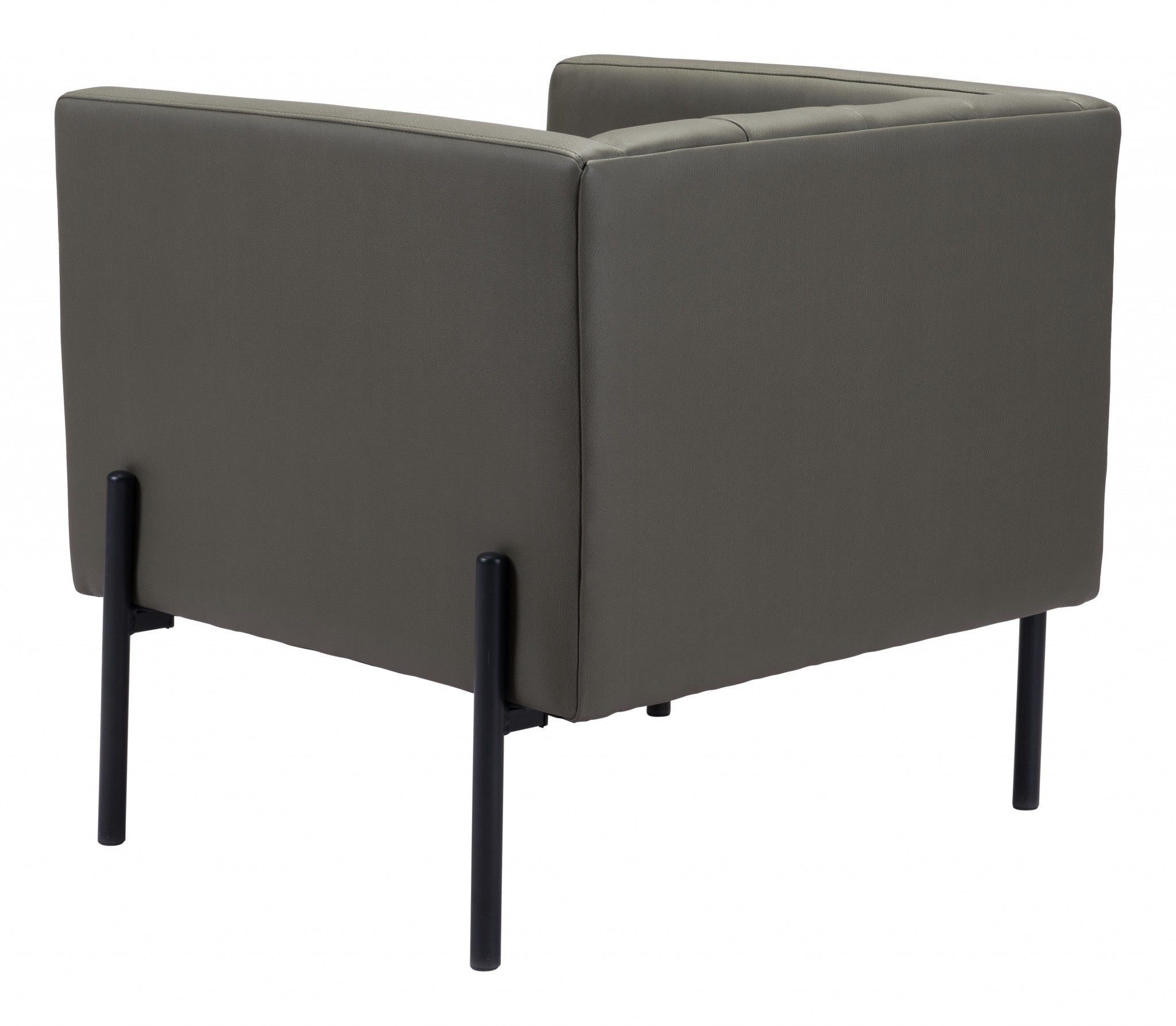Dark Khaki Green and Black Modern Cube Faux Leather Accent Chair