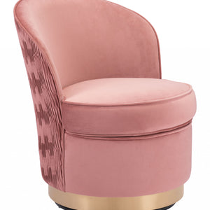 23" Pink Velvet And Gold Swivel Side Chair