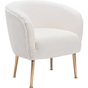 29" Beige Sherpa And Gold Arm Chair