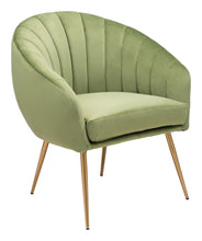 Mossy Green and Gold Curve Vertical Channel Accent Club Chair